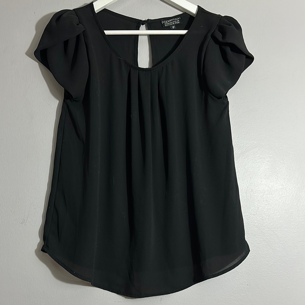 PAPERMOON for STICH FIX CAP SLEEVE BLACK FLOWY BLOUSE Size SP